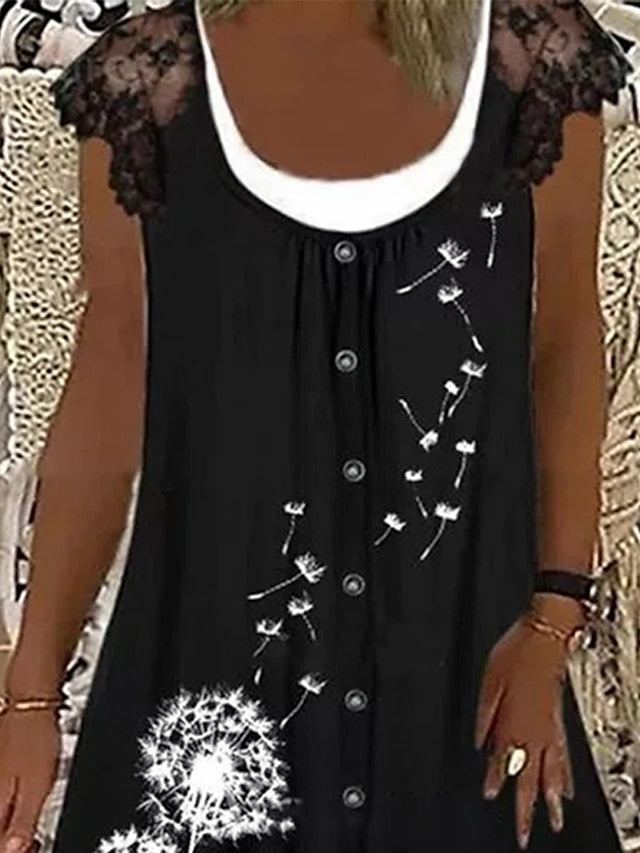 Women's Shift Dress Mini Dress Black Navy Blue Gray Short Sleeve Floral Lace Spring Summer Crew Neck Basic 2023 S M L XL XXL XXXL - LuckyFash™