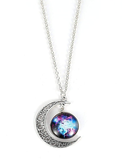 Star Sky Round & Moon Pendant Necklace