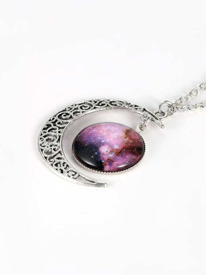 Star Sky Round & Moon Pendant Necklace