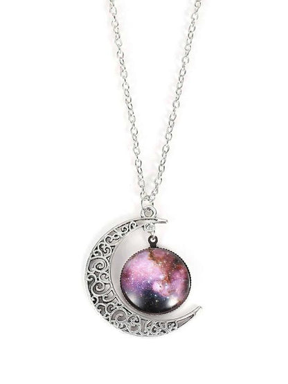 Star Sky Round & Moon Pendant Necklace