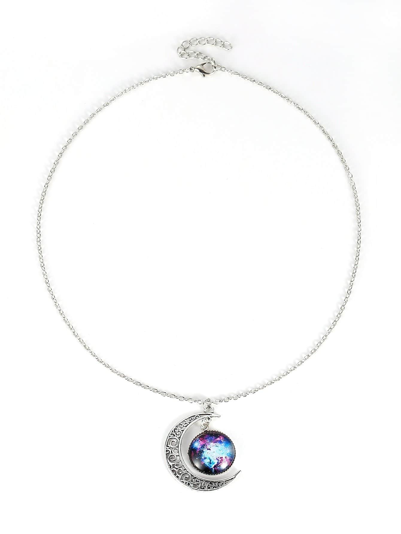 Star Sky Round & Moon Pendant Necklace