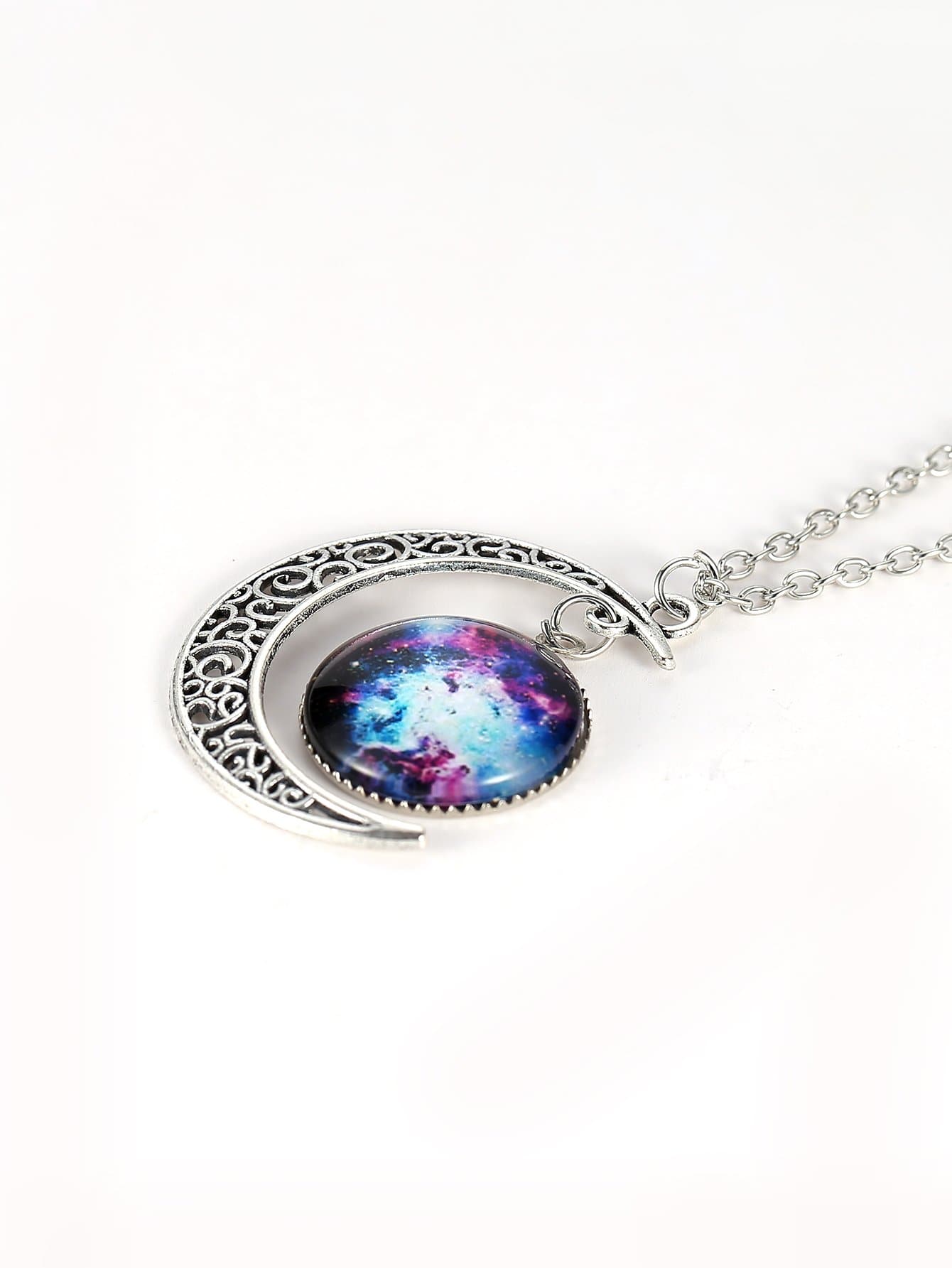 Star Sky Round & Moon Pendant Necklace