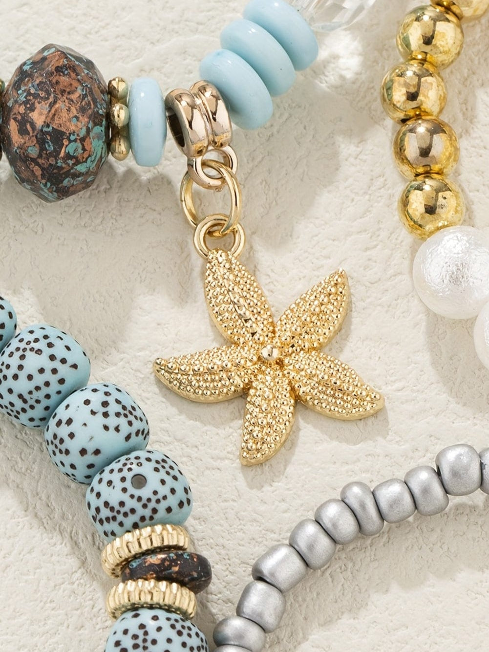 Starfish Paradise Beaded Bracelet Set with Light Blue Accents