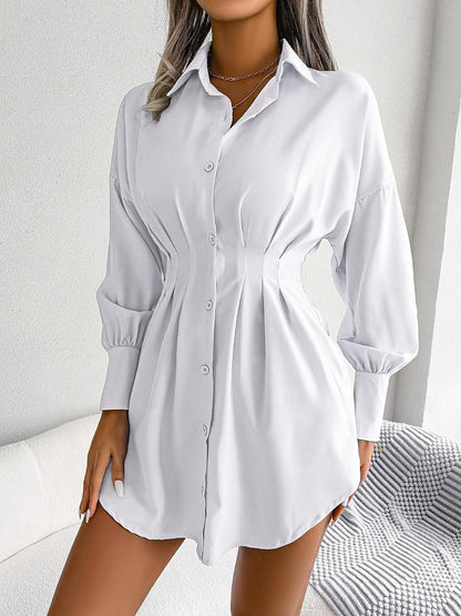 Women's Shirt Dress Plain Dress Mini Dress Button Vacation Streetwear Maxi Shirt Collar Long Sleeve White Blue Army Green Color