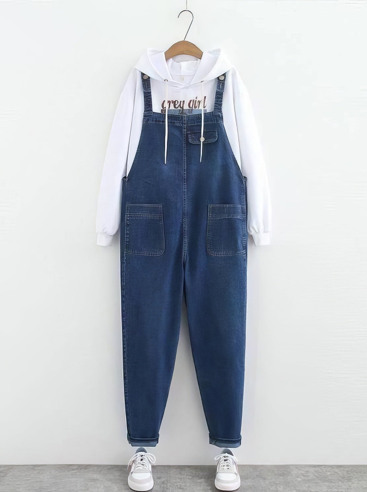 Plus Jumpsuits - Straight Plus Size Curve Dark-Wash Plus-Size Jean Overalls - MsDressly