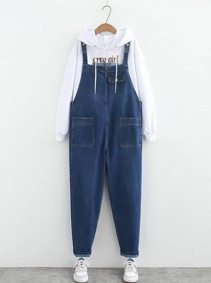 Plus Jumpsuits - Straight Plus Size Curve Dark-Wash Plus-Size Jean Overalls - MsDressly