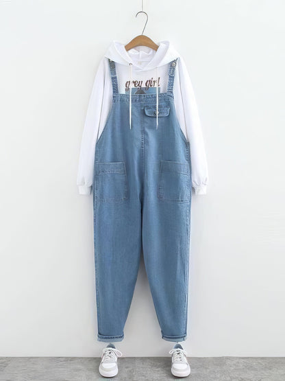 Plus Jumpsuits - Straight Plus Size Curve Dark-Wash Plus-Size Jean Overalls - MsDressly