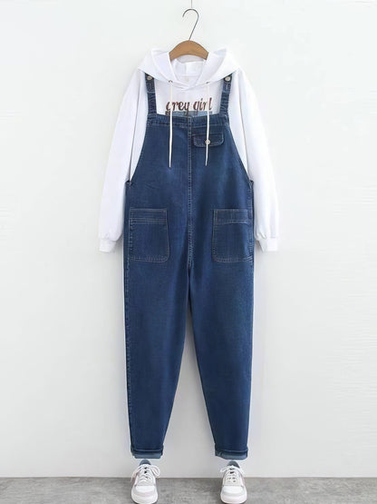 Straight Plus Size Curve Dark-Wash Plus-Size Jean Overalls