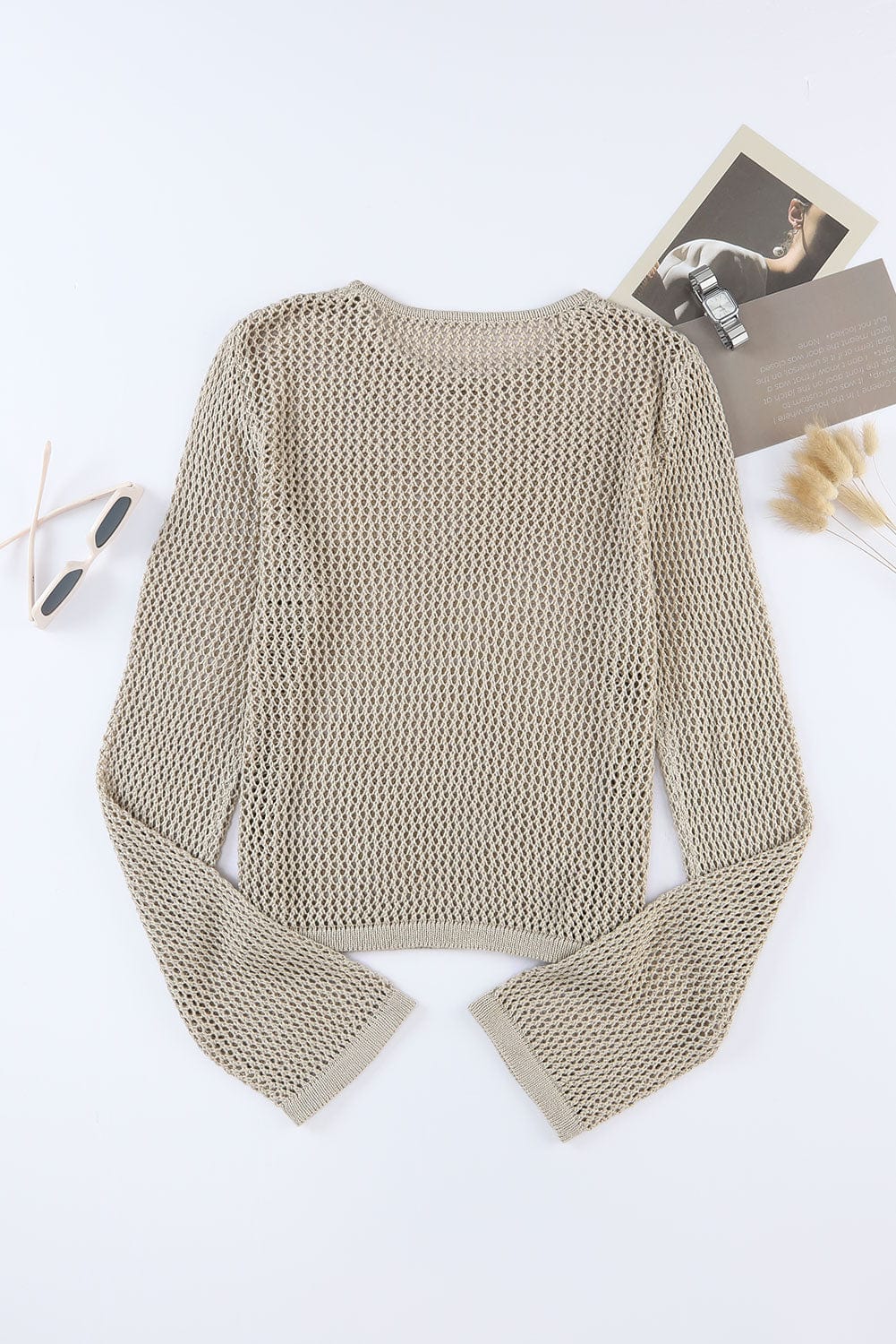 Stylish Comfortable Knitted Loose Round Neck Hollow T Shirt