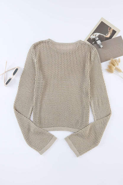 Stylish Comfortable Knitted Loose Round Neck Hollow T Shirt