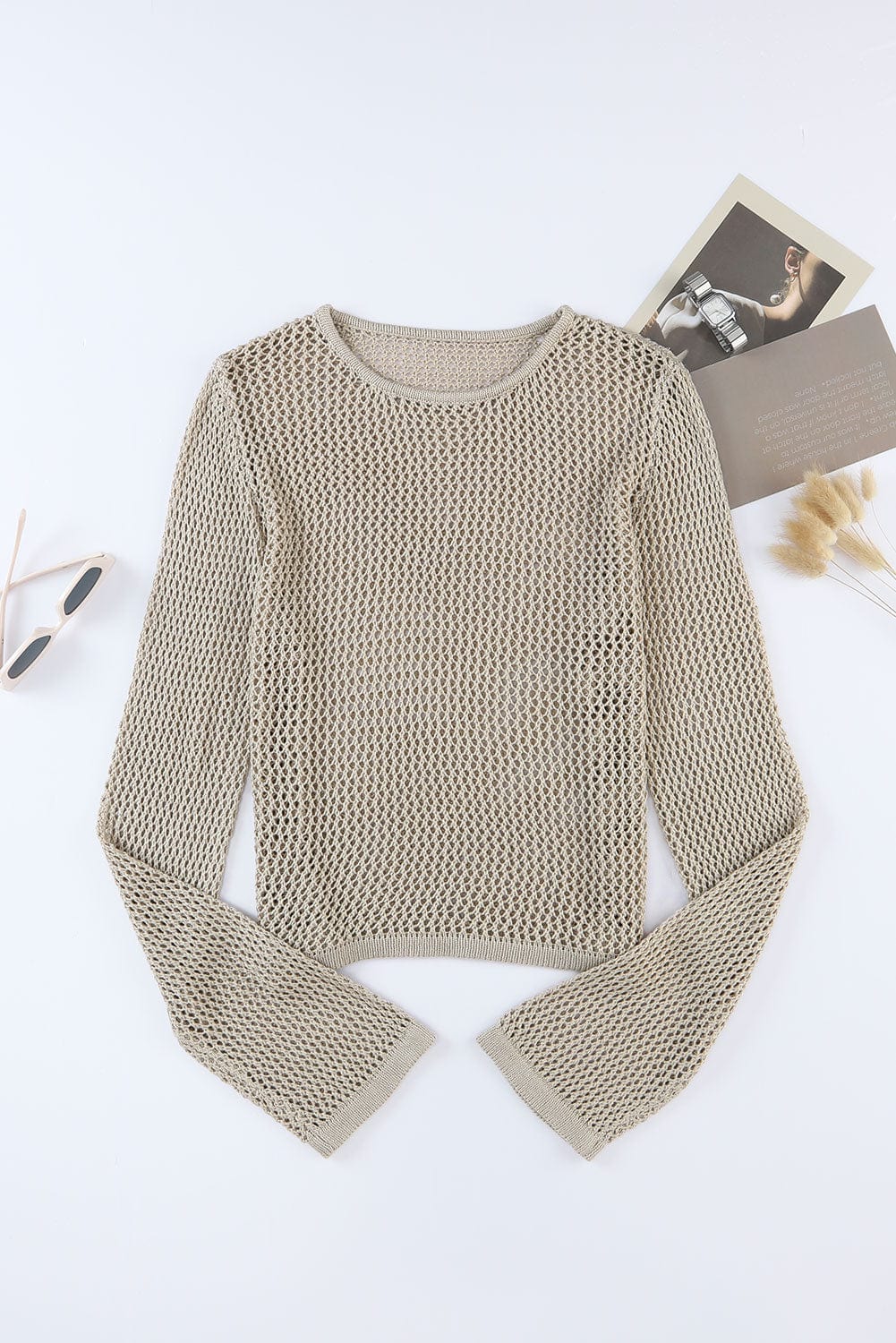 Stylish Comfortable Knitted Loose Round Neck Hollow T Shirt