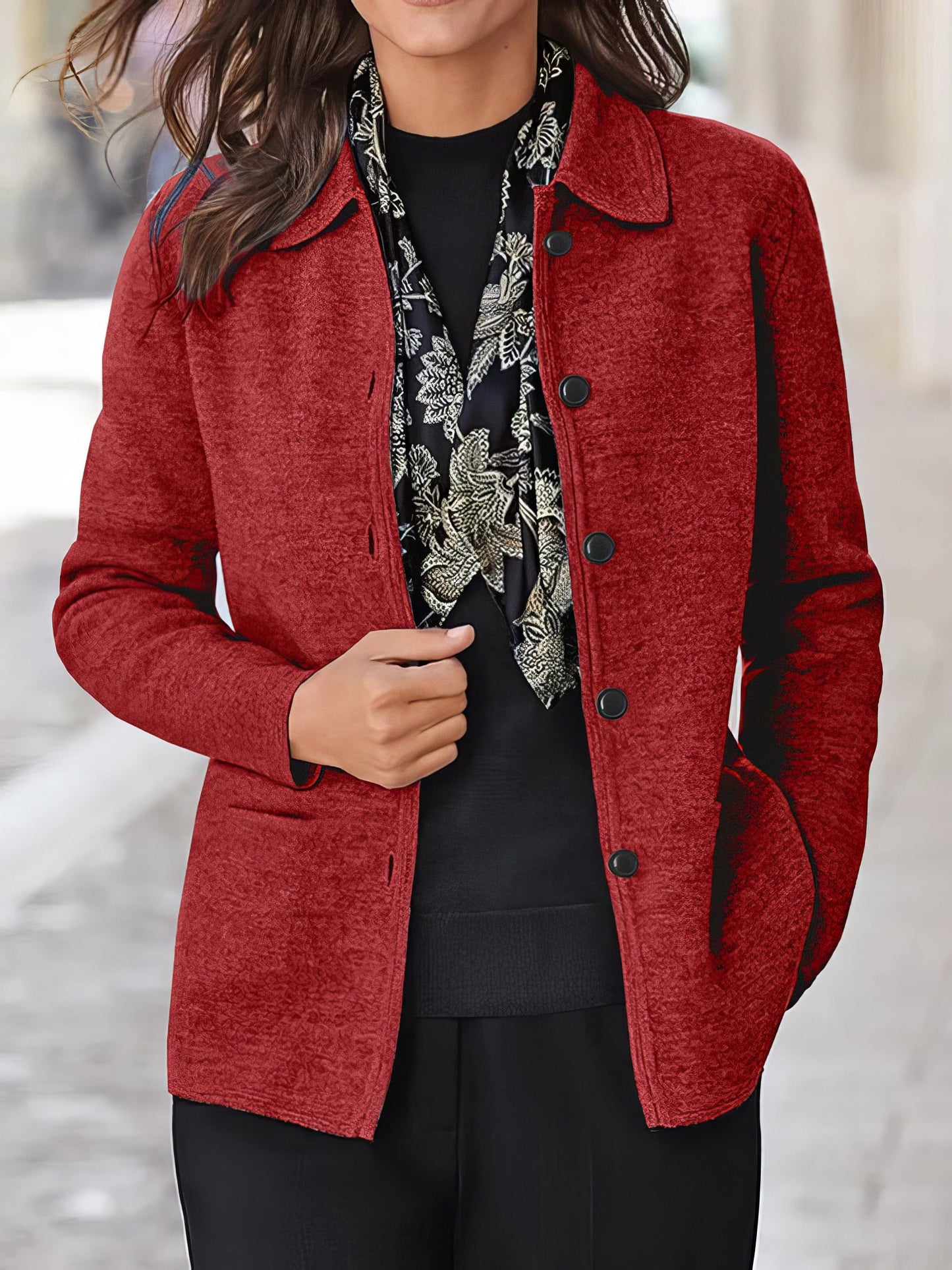 Stylish Lapel Button-Up Long Sleeve Jacket with Pockets