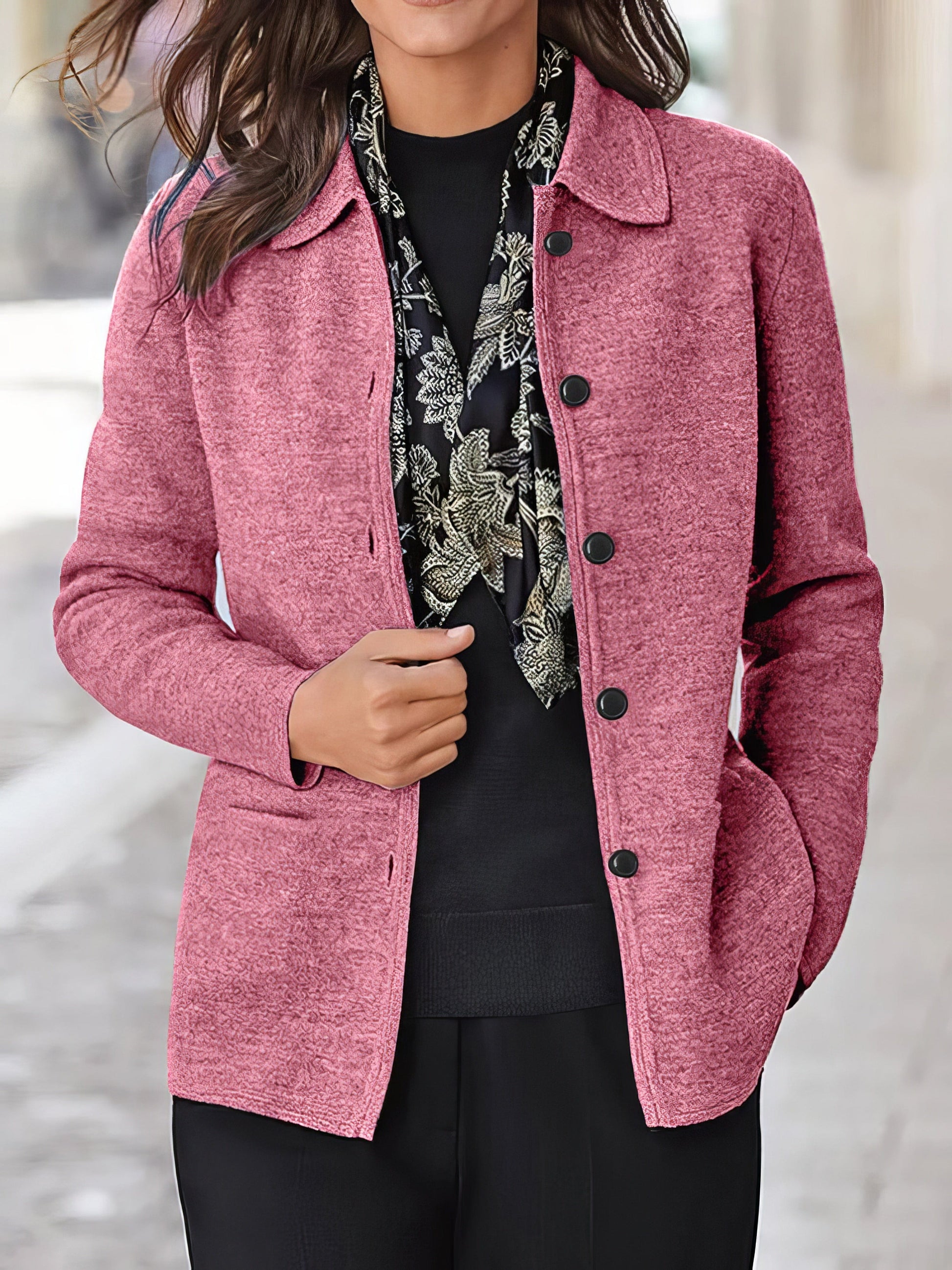 Stylish Lapel Button-Up Long Sleeve Jacket with Pockets