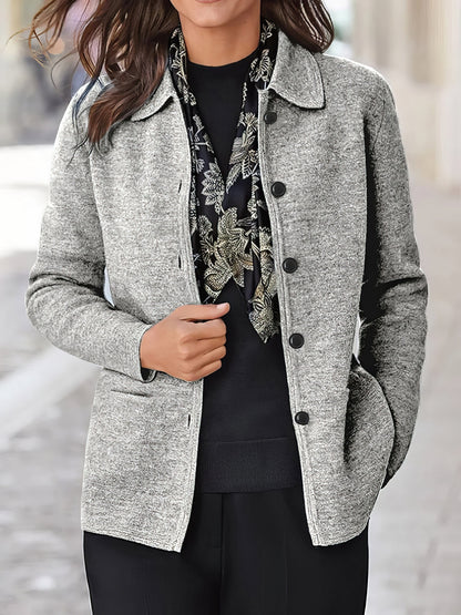 Stylish Lapel Button-Up Long Sleeve Jacket with Pockets