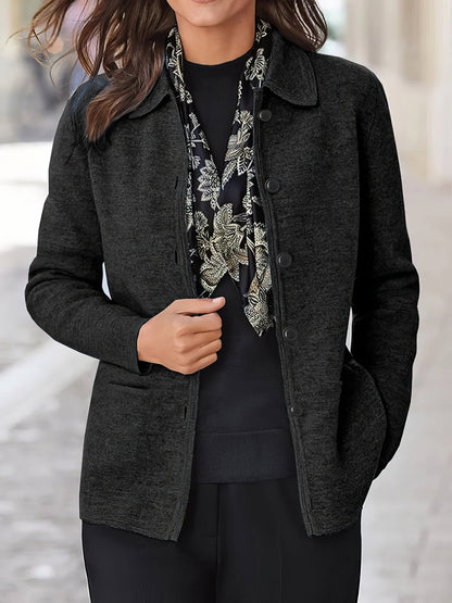 Stylish Lapel Button-Up Long Sleeve Jacket with Pockets