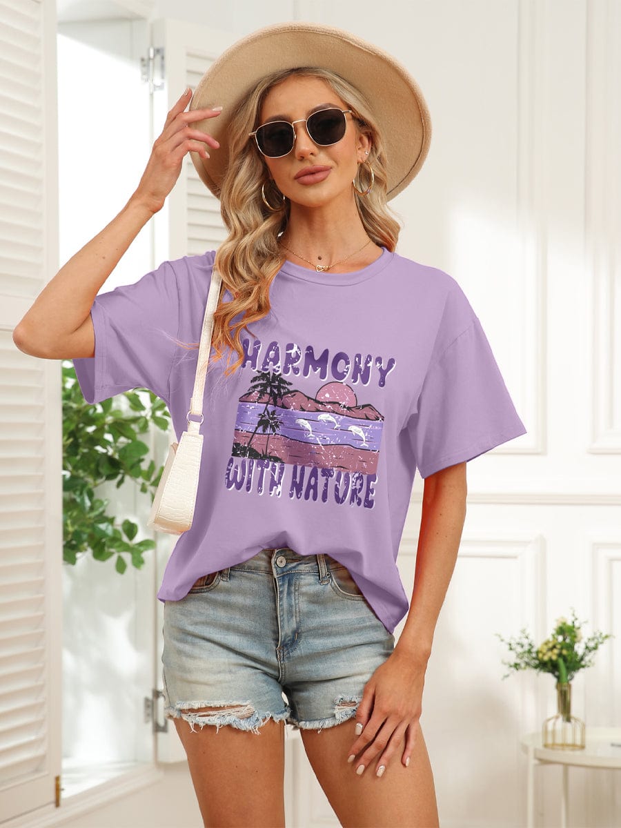 Stylish Retro Coastal Printed Round Neck Short-sleeve Tee