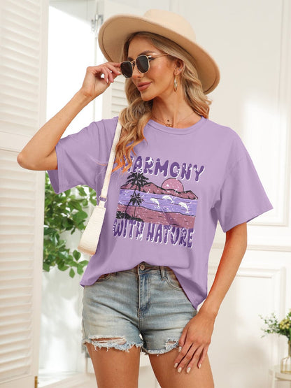 Stylish Retro Coastal Printed Round Neck Short-sleeve Tee