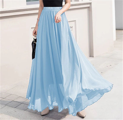 Women's Skirt Swing Work Skirts Long Skirt Maxi Skirts Chiffon Solid Colored Office / Career Daily Spring & Summer Chiffon Polyester Elegant Long Summer Black Light Green Pink Blue