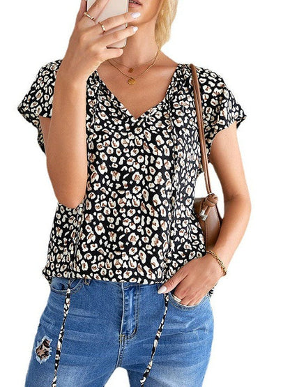 Sweet Floral Chiffon V-Neck Women's Shirt Top