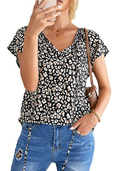 Sweet Floral Chiffon V-Neck Women's Shirt Top