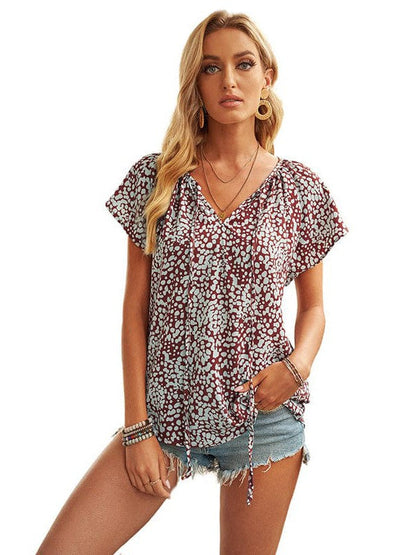 Sweet Floral Chiffon V-Neck Women's Shirt Top