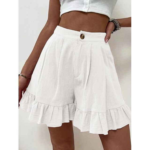 Women's Shorts Cotton Blend Plain Black White Casual Daily Short Going out Weekend Summer