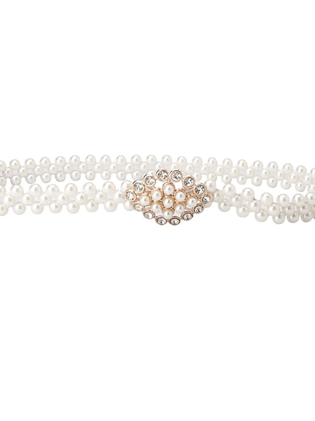 ladies pearl waist chain korean version rhinestone pearl decorative belt fashion sweet dress elastic belt women wholesale - LuckyFash™