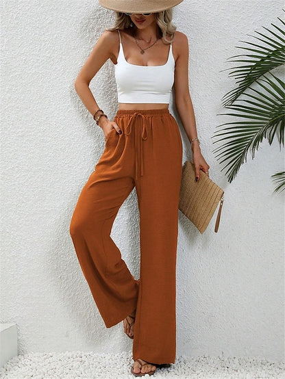 Women's Wide Leg Polyester Plain Wine Black Streetwear High Waist Long Street Daily Wear Summer Spring