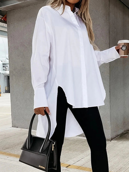 Women's Shirt Dress Casual Dress Mini Dress Outdoor Daily Vacation Cotton Fashion Modern Shirt Collar Button Split Long Sleeve Fall Winter 2023 Loose Fit Black White Blue Pure Color XS S M L XL