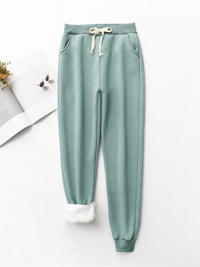 Women's Sweatpants Cotton Plain Light Pink Deep Green Active High Waist Full Length Outdoor Home Fall Winter