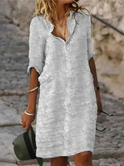 Women's Shirt Dress Casual Dress Shift Dress Midi Dress Outdoor Daily Vacation Polyester Fashion Modern Shirt Collar Button Print Half Sleeve Summer Spring Fall 2023 Regular Fit White Pink Green