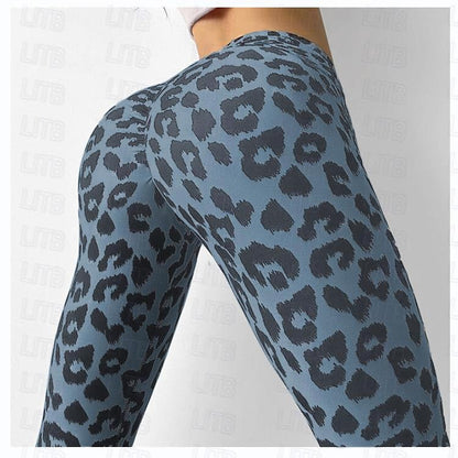 Women's Tights Polyester Leopard Black White Yoga Ankle-Length Yoga