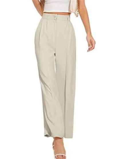 Women's Dress Pants Polyester Solid Color Light Blue Ivory white Elegant High Waist Full Length Office Street Fall Winter