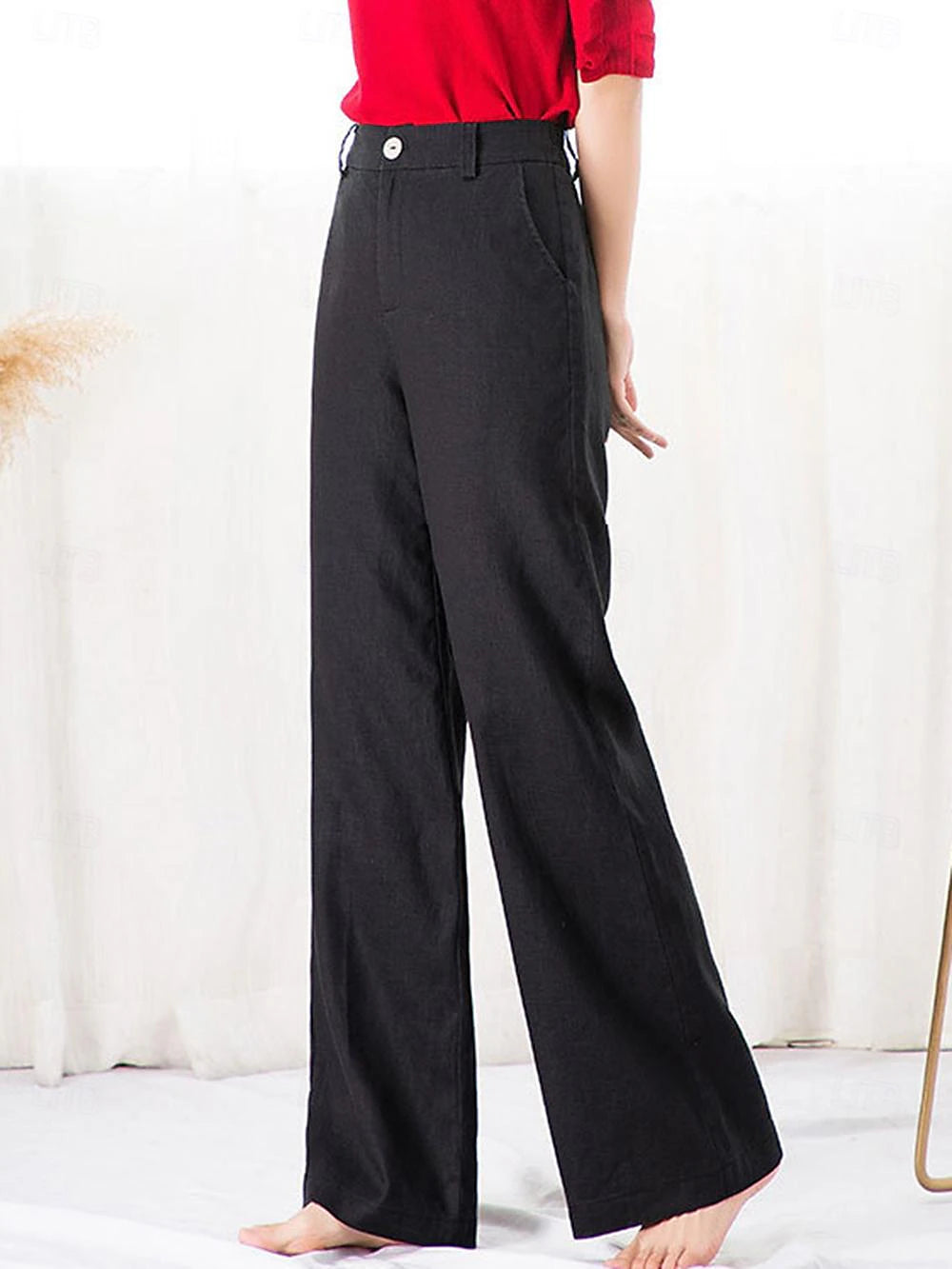 Women's Wide Leg Linen Plain Black White Fashion Full Length Casual Daily Spring &  Fall