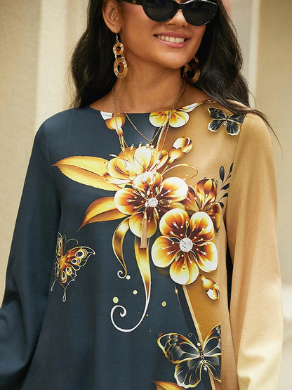 Women's Shirt Blouse Floral Casual Holiday Print Asymmetric Yellow Long Sleeve Round Neck Spring &  Fall