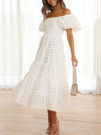 Women's White Dress Swing Dress A Line Dress Long Dress Maxi Dress Backless Date Vacation Streetwear Maxi Off Shoulder Short Sleeve White Yellow Blue Color