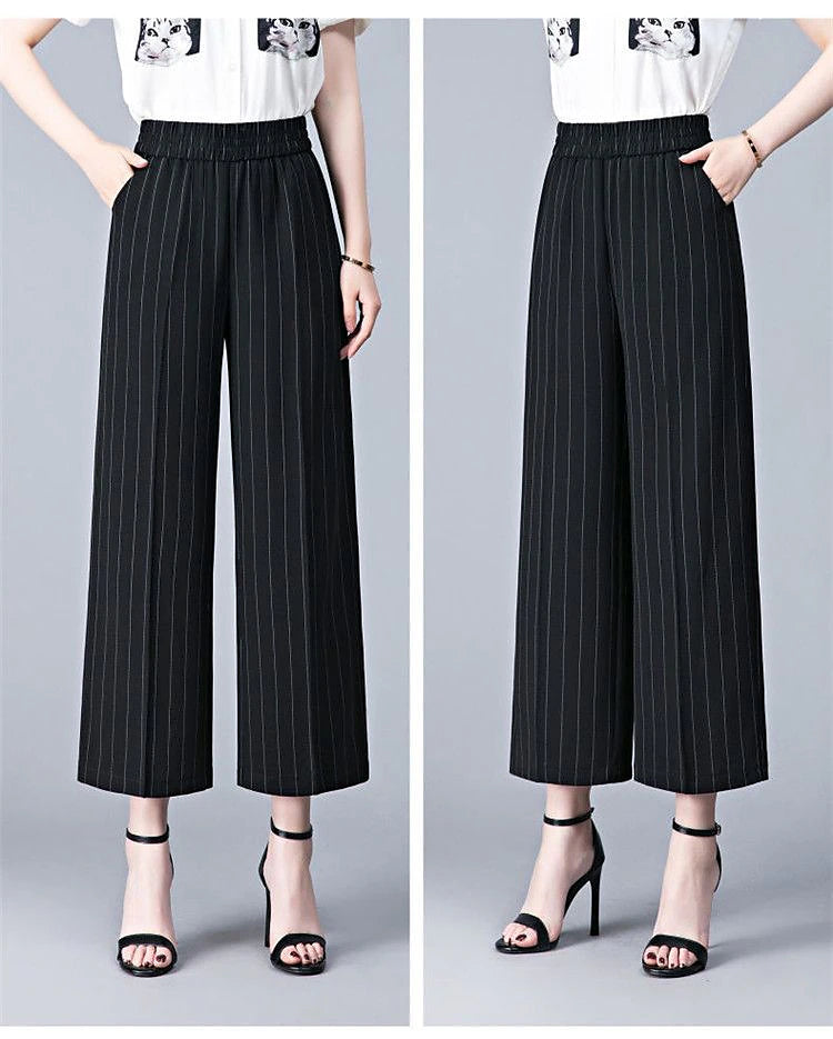 Women‘s Wide Leg Dress Work Pants Trousers Baggy Full Length Pocket Micro-elastic High Rise Streetwear Casual Street Black White XL 2XL Summer Spring