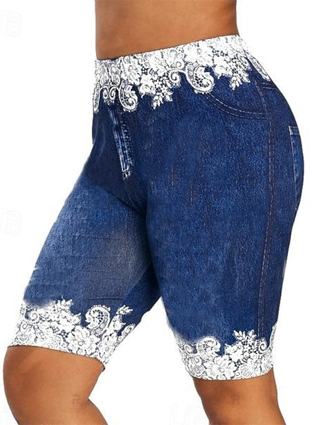 Women's Shorts Cotton Blend Floral Blue Dark Blue Casual Daily Short Daily Wear Weekend Summer