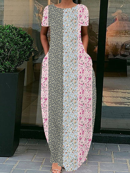Women's Long Dress Maxi Dress Casual Dress Summer Dress Print Dress Graphic Leopard Floral Fashion Modern Daily Holiday Vacation Print Short Sleeve Crew Neck Dress Loose Fit Light Pink Pink Blue - LuckyFash™