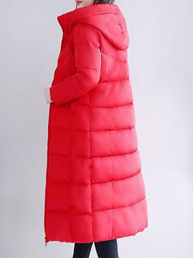 Women's Puffer Jacket Hoodie Jacket Street Daily Valentine's Day Winter Fall Long Coat Regular Fit Warm Breathable Casual Jacket Long Sleeve Solid Color Full Zip Black Dusty Rose Khaki / Going out - LuckyFash™