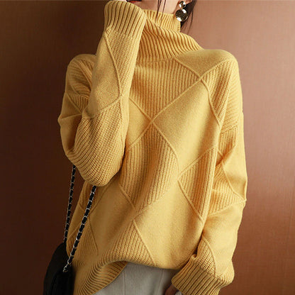 Women's Pullover Sweater Jumper Pullover Jumper Turtleneck Knit Polyester Knitted Drop Shoulder Fall Winter Outdoor Home Daily Stylish Basic Casual Long Sleeve Solid Color Argyle Black Yellow Camel S