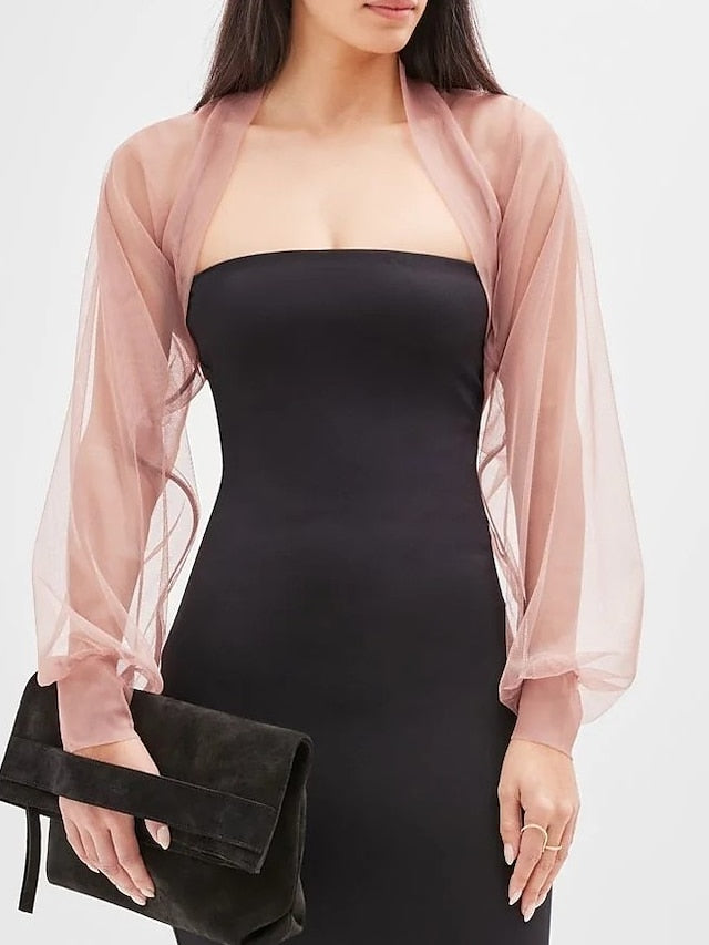 Mesh Bolero Sun Protection Long Puff Sleeve See Through Cover Up Shrug Tulle Bolero Bridal Organza Wedding Guest Fashion Women's Wrap  All-Match Spring & Summer - LuckyFash™