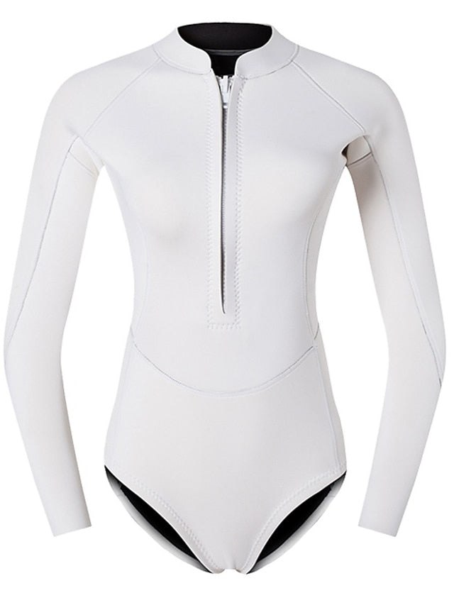 Women's Shorty Wetsuit One Piece Swimsuit 2mm CR Neoprene Diving Suit Thermal Warm UV Sun Protection UPF50+ High Elasticity Long Sleeve Front Zip - Swimming Diving Surfing Scuba Solid Color Summer - LuckyFash™