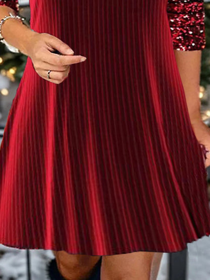 Women's Velvet Dress Sequin Dress Party Dress Velvet Sequins Cut Out V Neck Long Sleeve Striped Mini Dress Christmas Birthday Wine Winter