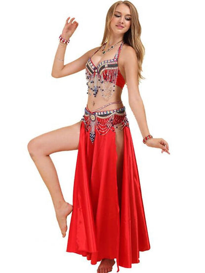 Belly Dance Dress Crystals / Rhinestones Paillette Women's Training Performance Sleeveless Dropped Polyester - LuckyFash™