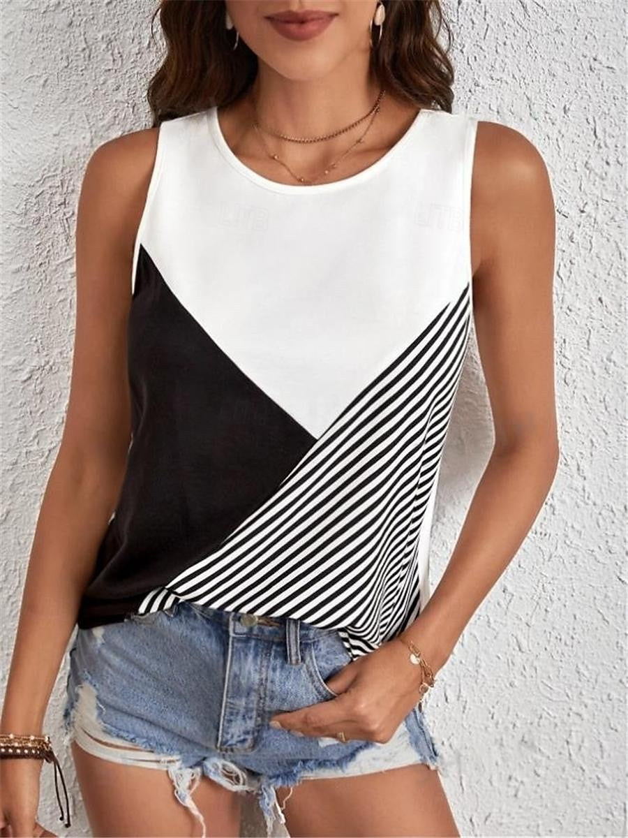 Women's Tank Top Vest Geometric Casual Print Black Sleeveless Fashion Streetwear Crew Neck Summer