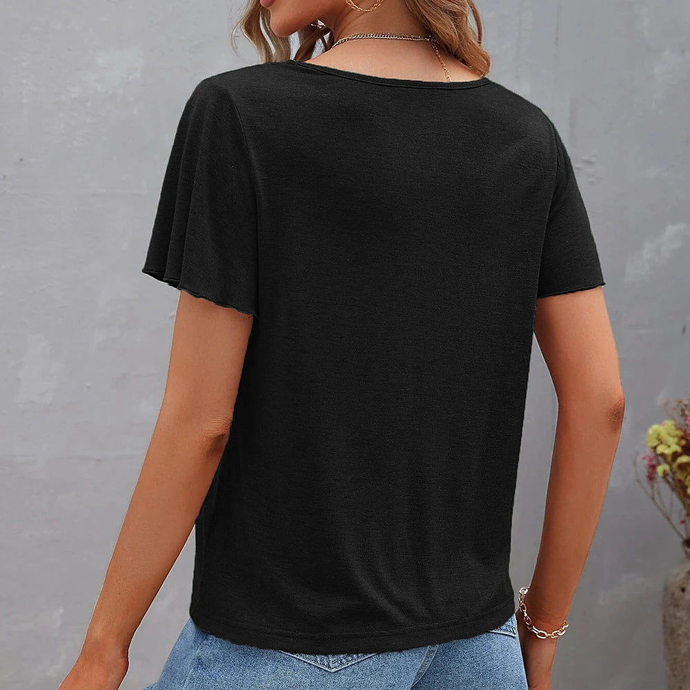 Women's T shirt Tee Burgundy Tee Plain Daily Weekend Cut Out Black Short Sleeve Basic V Neck