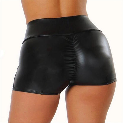 Women's Shorts Faux Leather Solid Colored Wine Black Streetwear High Waist Short Street Club