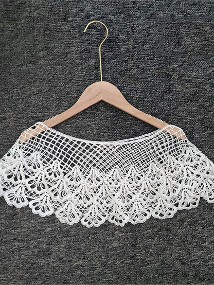 Women's Shrug Jumper Crochet Knit Cropped Lace Trims Hole Solid Color Crew Neck Stylish Elegant Outdoor Date Summer Spring Splash #shawl 980 Big leaf #shawl 988 21*9.5*10.5 - LuckyFash™