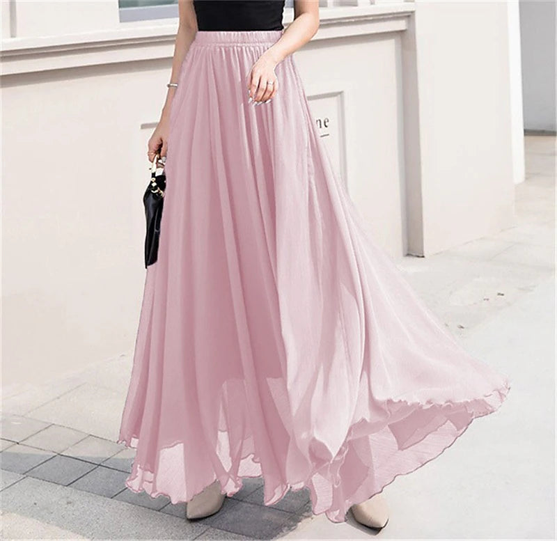 Women's Skirt Swing Work Skirts Long Skirt Maxi Skirts Chiffon Solid Colored Office / Career Daily Spring & Summer Chiffon Polyester Elegant Long Summer Black Light Green Pink Blue